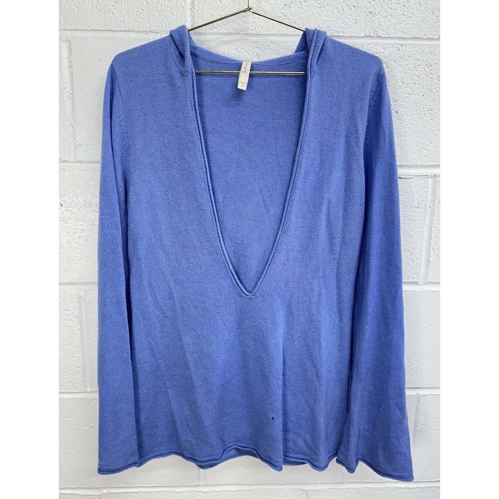 Shimera 100% Cashmere Deep V Hooded Pullover Sweater Light Blue / Women's Medium